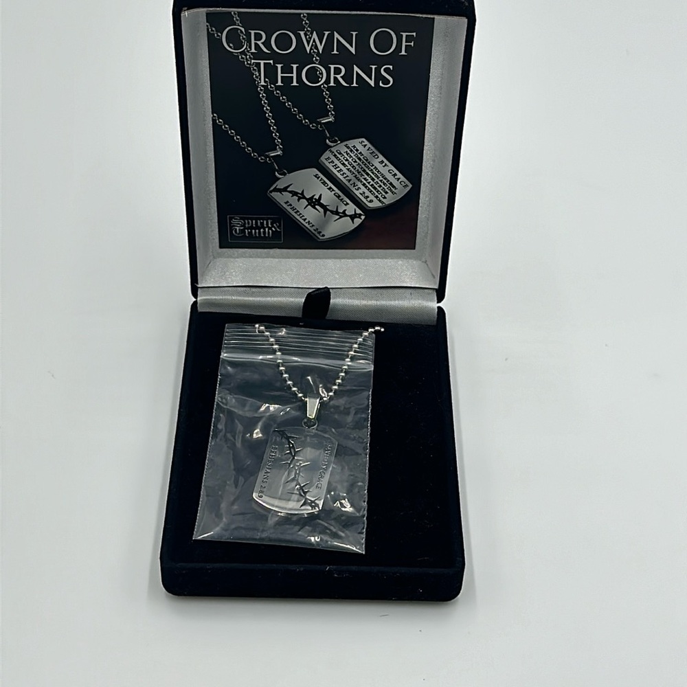 Ephesians 2:8-9 Saved By Grace Crown Of Thorns Silver Necklace
